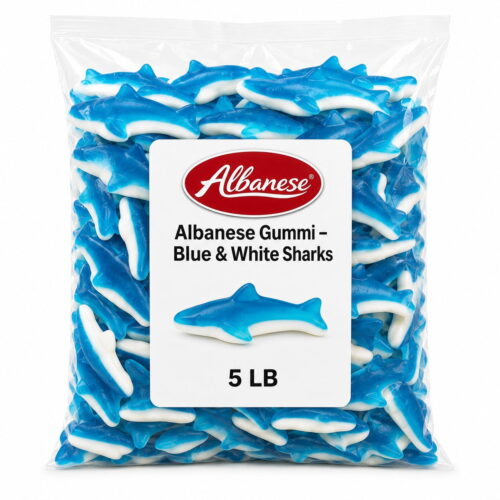 3637 Albanese Blue Gummi Sharks 5 lb. - 4/Case