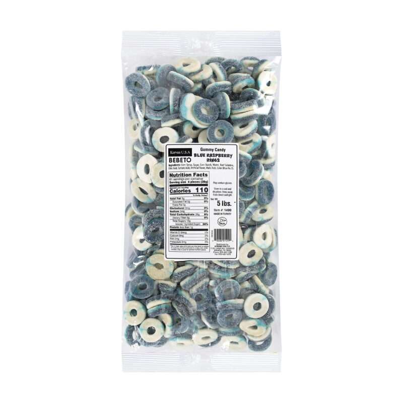 3670 Kervan Gummy Blue Raspberry Rings 5 lb. - 4/Case