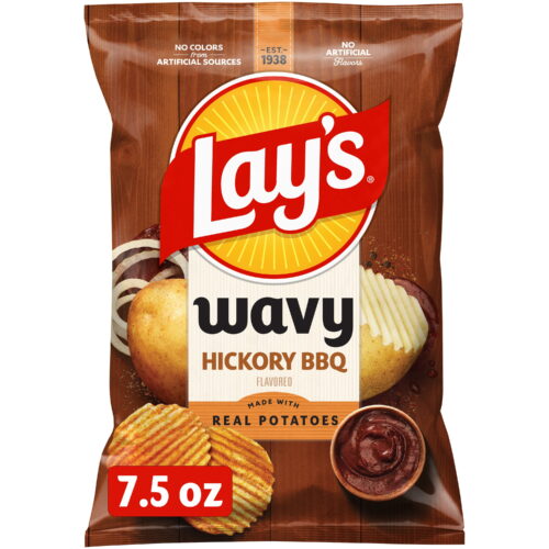 3682 Lay's Wavy Hickory Barbecue Potato Chips 1.5 oz. - 64/Case