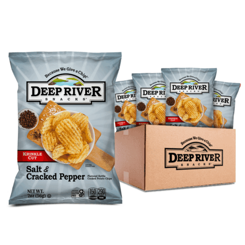 3684 Deep River Snacks Cracked Pepper & Salt Krinkle Cut Kettle Potato Chips-2 oz.-24/Case