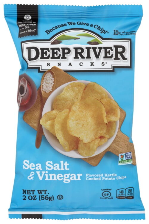 3689 Deep River Snacks Salt & Vinegar Kettle Potato Chips-2 oz.-24/Case