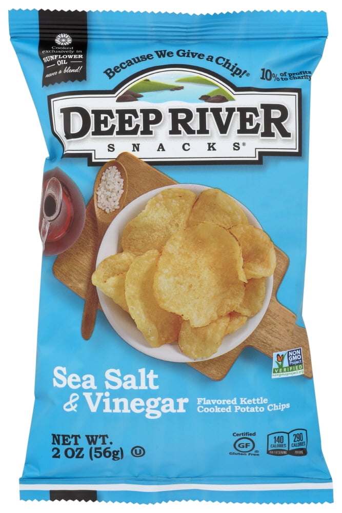 3689 Deep River Snacks Salt & Vinegar Kettle Potato Chips-2 oz.-24/Case