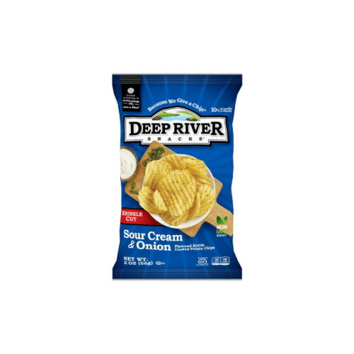 3690 Deep River Snacks Sour Cream & Onion Krinkle Cut Kettle Potato Chips-2 oz.-24/Case