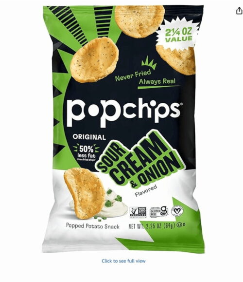 Popchips Sour Cream & Onion Chip Snack 0.8 oz. - 24/Case