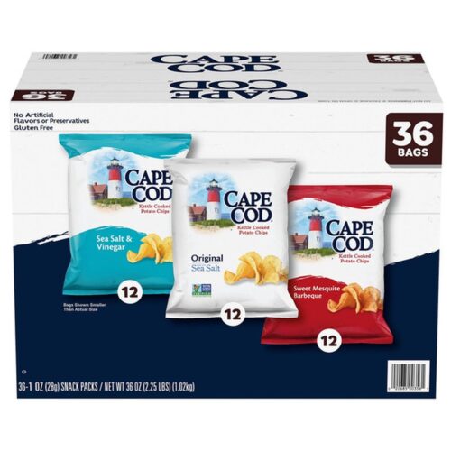 Cape Cod Kettle Cooked Potato Chips, Variety Pack, 1.5 oz, 36 ct Cape Cod Kettle Cooked Potato Chips, Variety Pack, 1.5 oz, 36 ct (Case)
