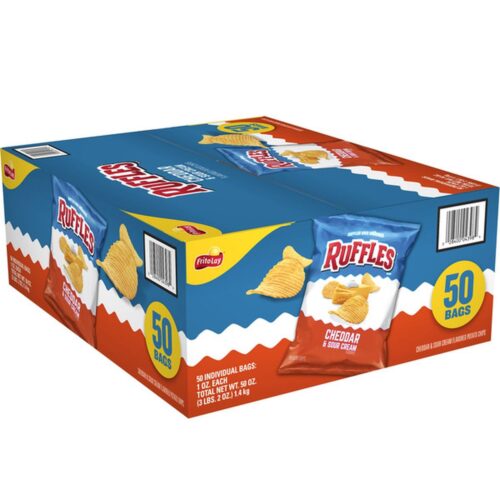 Frito-Lay Ruffles Potato Chips, Cheddar & Sour Cream, 1 oz, 50 ct Frito-Lay Ruffles Potato Chips, Cheddar & Sour Cream, 1 oz, 50 ct (Case)