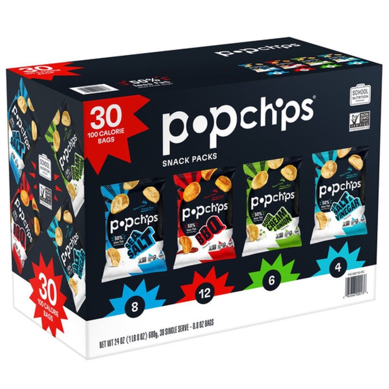 Popchips Potato Chips Snack Packs, Variety Pack, 0.8 oz, 30 ct Popchips Potato Chips Snack Packs, Variety Pack, 0.8 oz, 30 ct (Case)