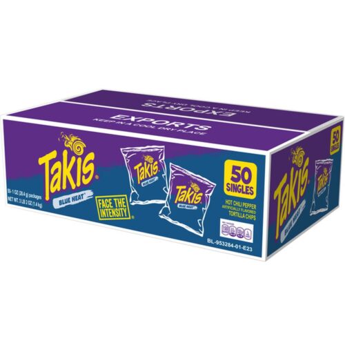 Takis Blue Heat Tortilla Chips, Hot Chili Pepper, 1 oz, 50 ct (Case)