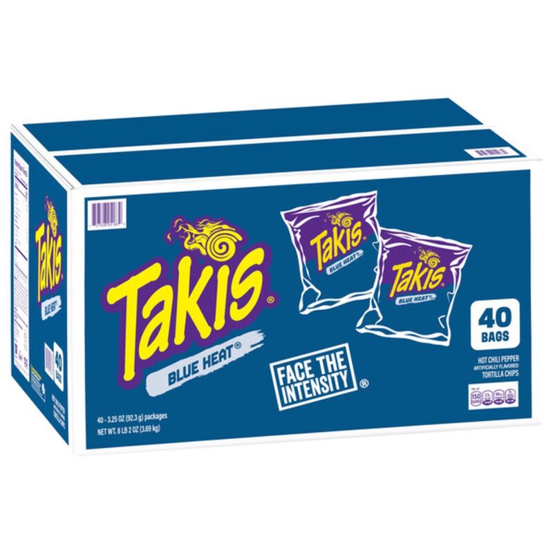 Takis Blue Heat Tortilla Chips, Hot Chili Pepper, 3.25 oz, 40 ct Takis Blue Heat Tortilla Chips, Hot Chili Pepper, 3.25 oz, 40 ct (Case)