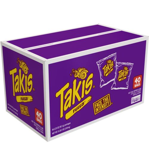 Takis Fuego Tortilla Chips, Hot Chili Pepper & Lime, 3.25 oz, 40 ct (Case)